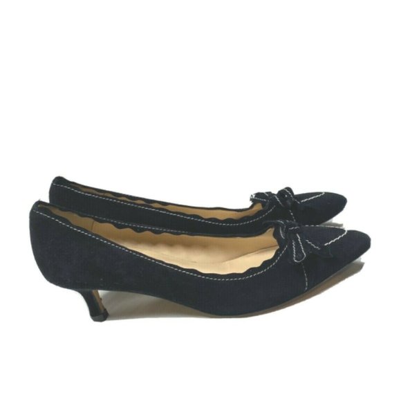 L.K. Bennett 38 Black Suede Kitten Heels Audrey